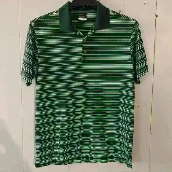 Nike Golf Men's Green Striped Dri-Fit Short Sleeve Activewear Polo Shirt Size M - Picture 1 of 3
